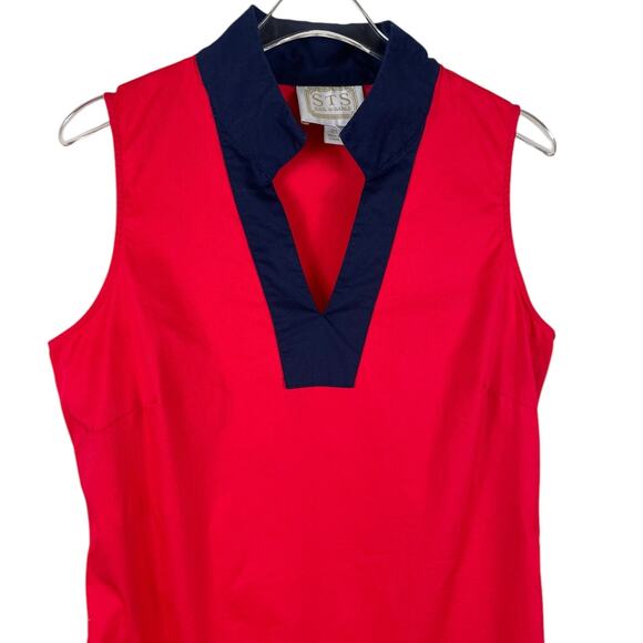 Sail To Sable STS Sleeveless Classic Tunic Cotton Poplin Dress Navy/Red Sz XS - Picture 2 of 7